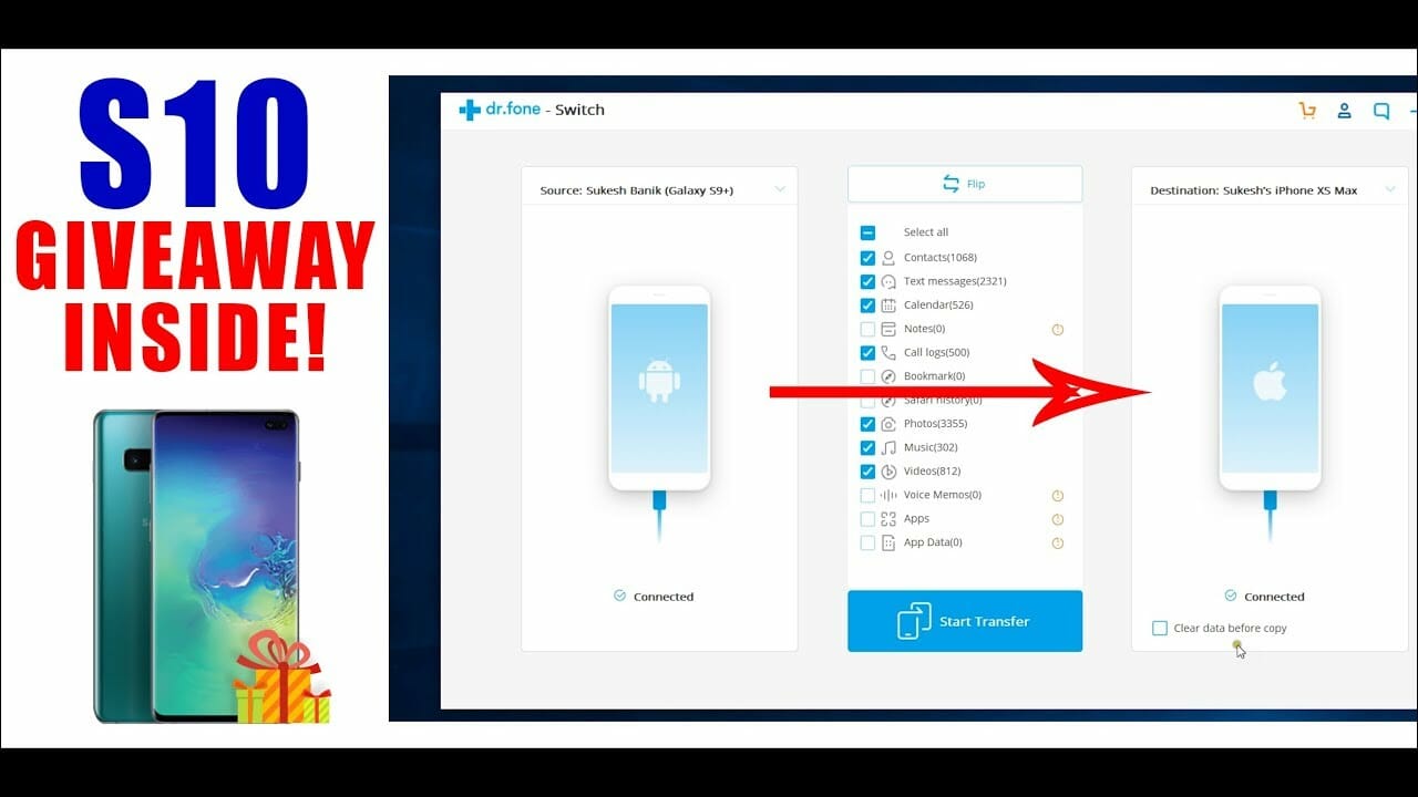 How To 1 click Transfer Data From Old Phone To New Phone iOS Android GALAXY S10 GIVEAWAY 