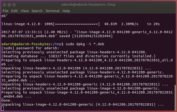 linux kernel 4.12 installation
